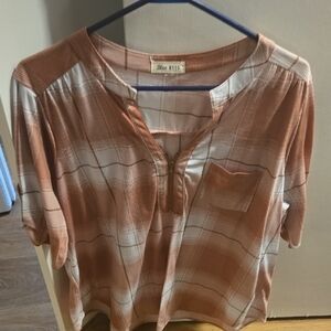 Blue Moon Women's Checkered Blouse - Coral and White